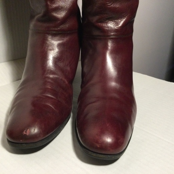 Salvatore Ferragamo Burgundy Leather Knee High Boots - Picture 12 of 13